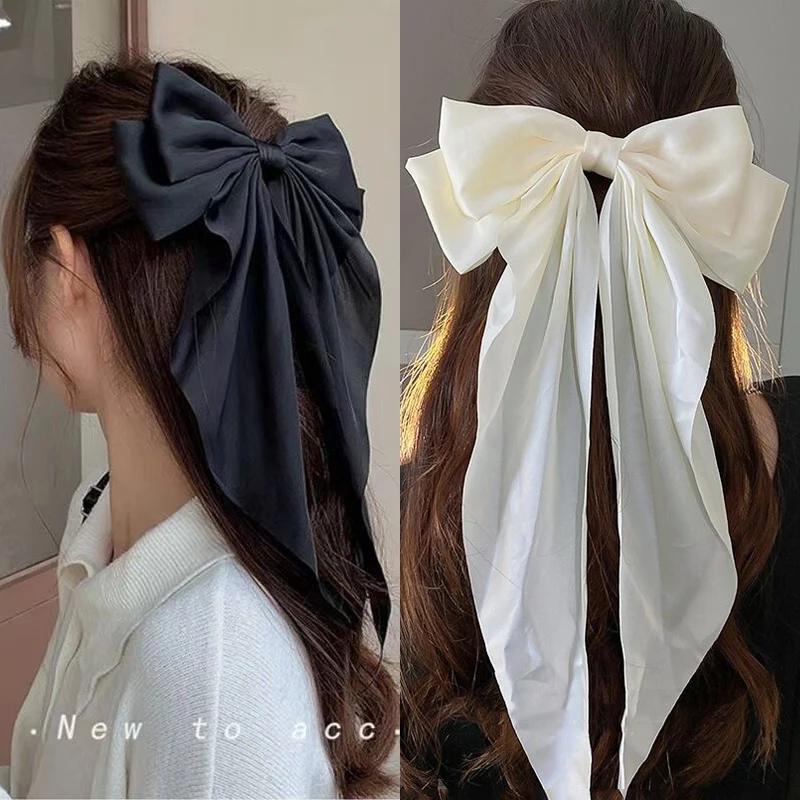 Women's Chiffon Bow Hair Clip - Large Bowknot Stain Hairpin Barrettes - Solid Color Ponytail Clip - Velcro Bow - Hair Accessories Headwear Gift velcro  bows