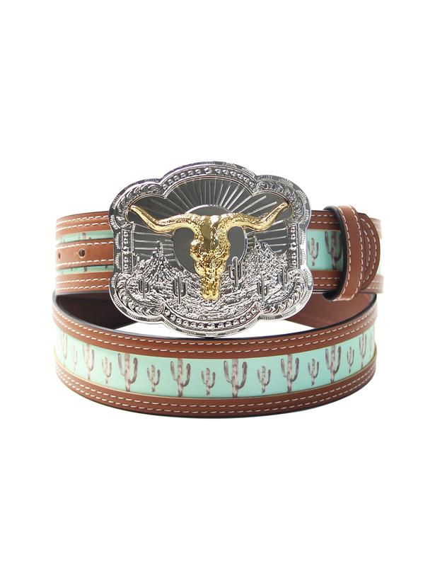 Topacc Western Belts for Womens Mens Cactus Print Country Belts with Buckles for Pants