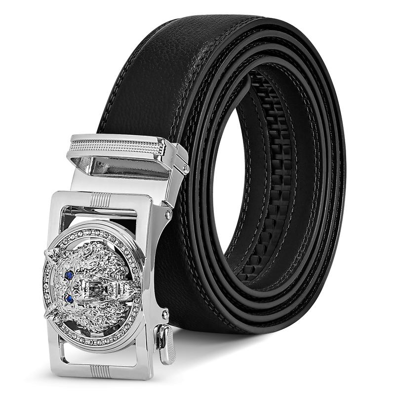 XZQTIVE Men's Real Leather Ratchet Dress Casual Belt, Cut to Exact Fit