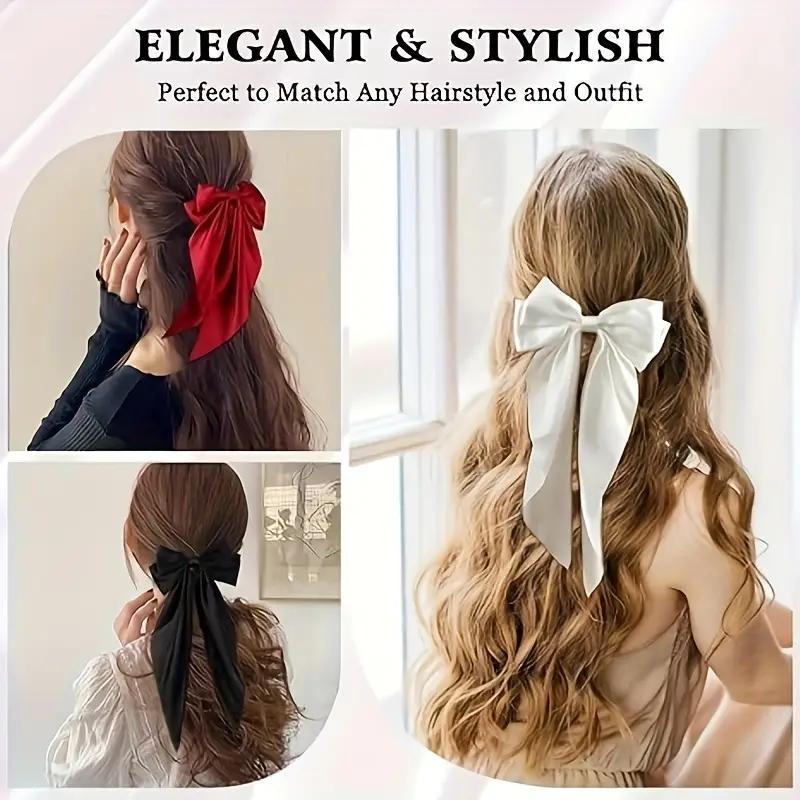 Solid Color Bow Decor Hair Clip (6 Counts set), Elegant Long Bowknot Design Hair Accessories for Women & Girls, Fashion Hair Accessories for Daily Wear