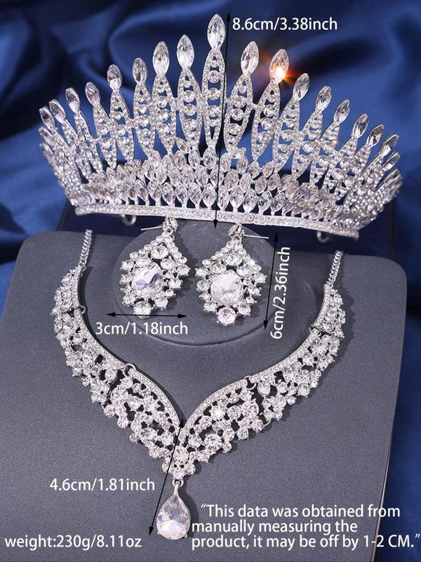 4pcs set Rhinestone Decorated Crown & Necklace & Earrings, Elegant Wedding Bridal Jewelry Set, Bridal Party Favor for Women Girl Gift