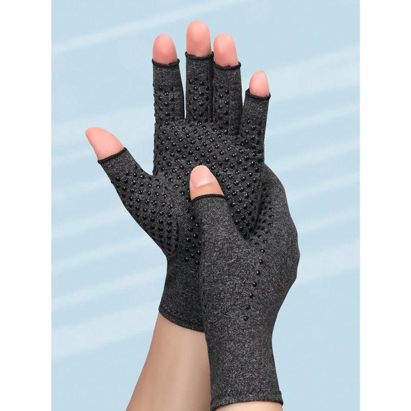 1 Pair Soft and Comfortable Unisex Arthritis Gloves Grey Fingerless Gloves Warm Elastic Knit Gloves for Women & Men