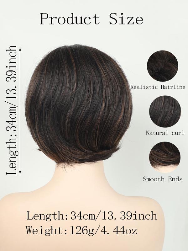 Short Straight Bob Wigs for Women, Gorgeous Fluffy Wigs with Side Swept Bangs, Synthetic Full Machine Wigs for Party, Daily Use