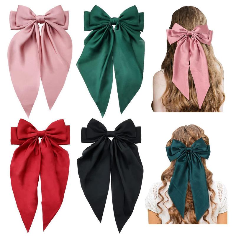 Solid Color Bow Decor Hair Clip (6 Counts set), Elegant Long Bowknot Design Hair Accessories for Women & Girls, Fashion Hair Accessories for Daily Wear