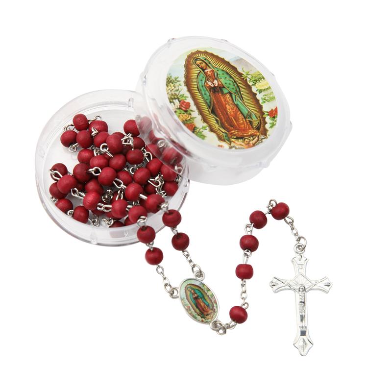 Religious prayer Our Lady of Guadalupe(Virgen De Guadalupe)Scented Wooden beads rosary cross with jesus Recuerdos de Bautizo