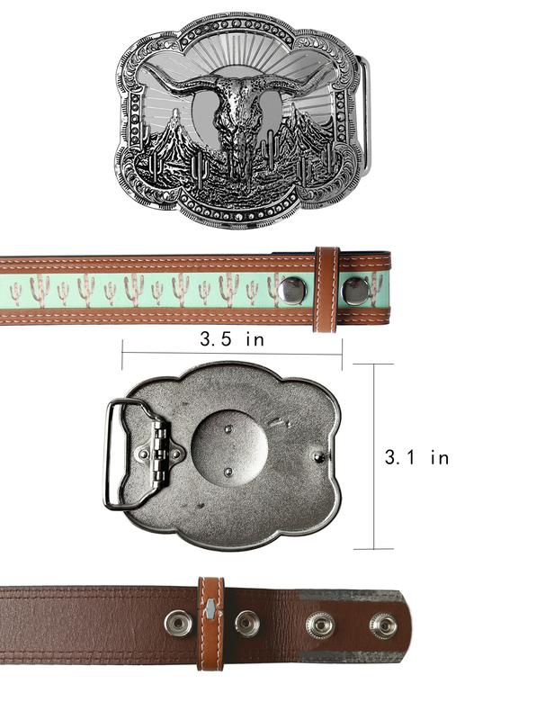 Topacc Western Belts for Womens Mens Cactus Print Country Belts with Buckles for Pants