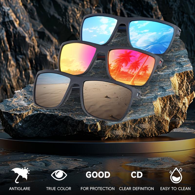 3 Pairs, Trendy Cool Square Frame Polarized Fashion Glasses Set, For Men Women Outdoor Party Vacation Travel Driving Supplies Photo Props, Ideal Choice For Gifts