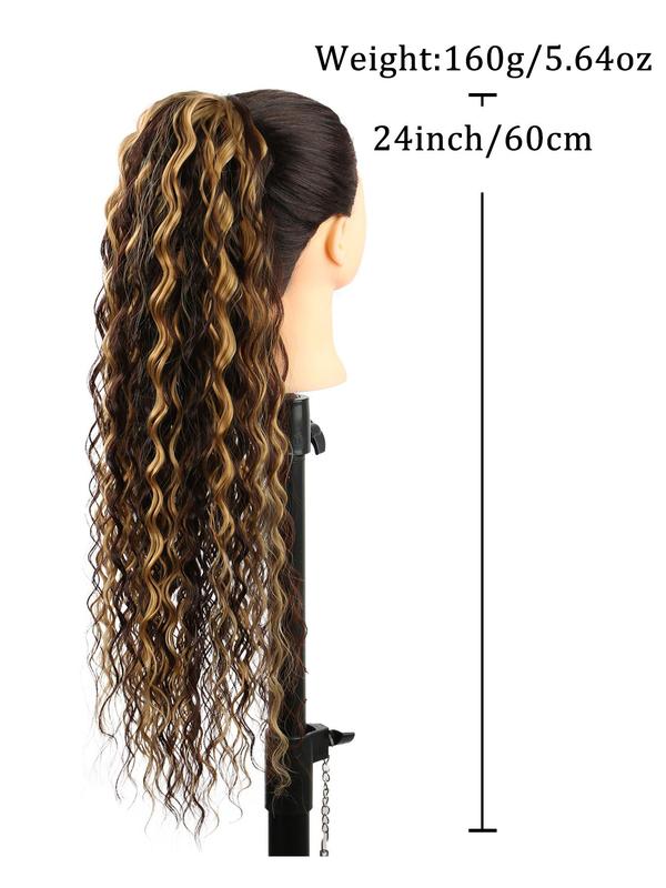 24 Inch Long Curly Ponytail Extension, Natural Fluffy Synthetic Ponytail Extension, Synthetic Hairpiece for Women