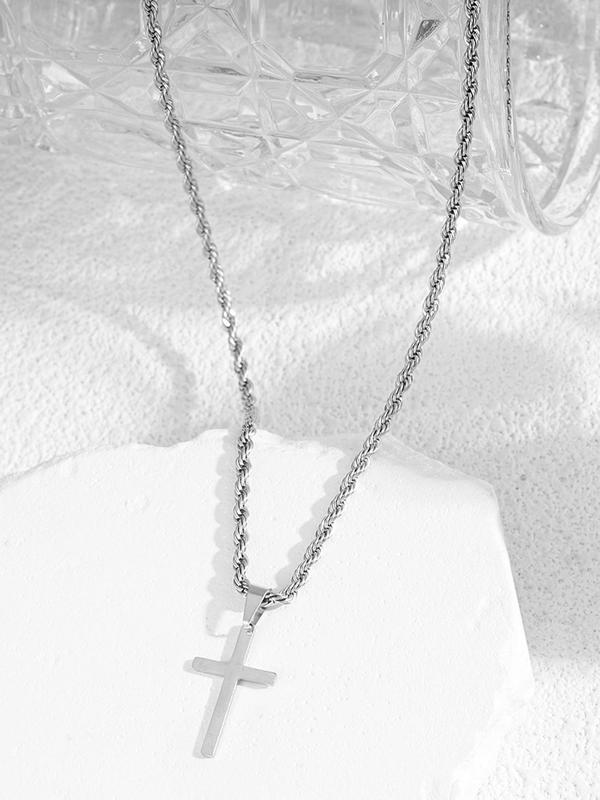 Stainless Steel Cross Pendant Necklace for Men & Women, Fashion Jewelry for Party, Daily Decor, Trendy All-match & Exquisite Jewelry for Birthday Gift