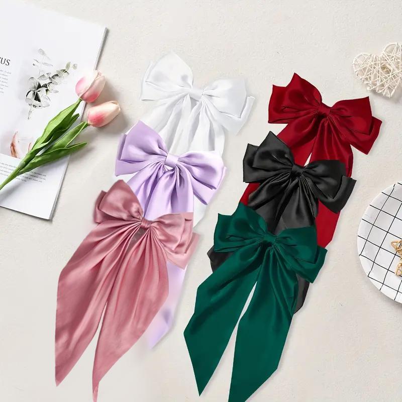 Solid Color Bow Decor Hair Clip (6 Counts set), Elegant Long Bowknot Design Hair Accessories for Women & Girls, Fashion Hair Accessories for Daily Wear