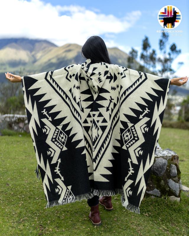 Alpaca Wool Poncho (Mystic Forest)Handcrafted by Indigenous Hands. Soft and warm with hood. One size. Unisex