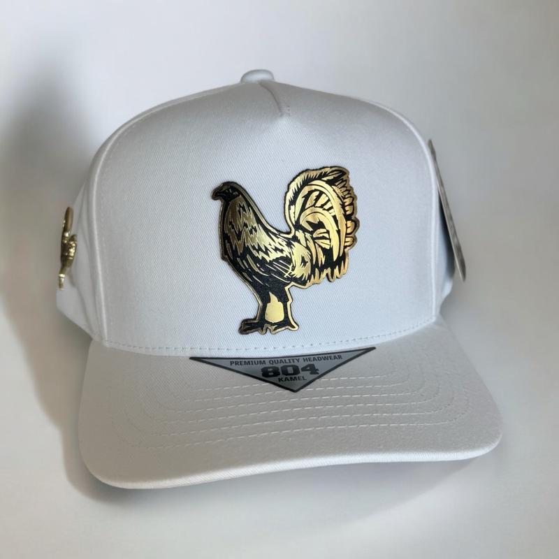 Rooster Hat  with a rooster pin on the right side  SnapBack Adjustable.