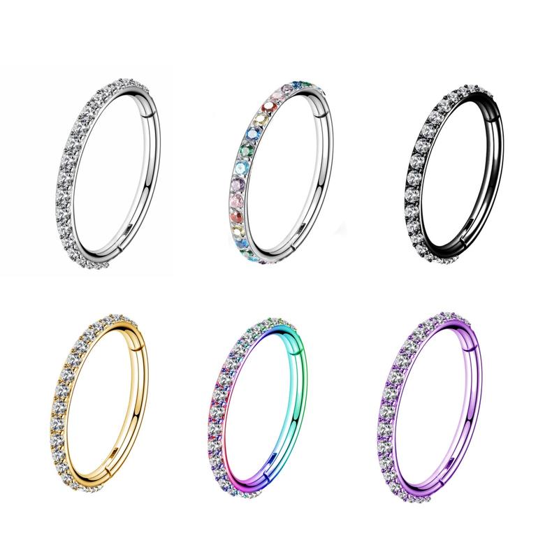 Oufer 18G Micro Gem Hinged Nose Hoop CZ Nose Ring