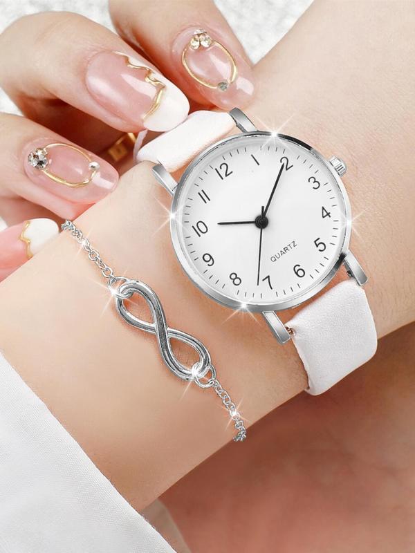 Women's Fashion Simple Round Dial Quartz Watch (2pcs), with Adjustable Bracelet, without Box, Analog-digital Watch for Party, Daily Clothing Decor, Trendy All-match & Exquisite Watch for Birthday Gift