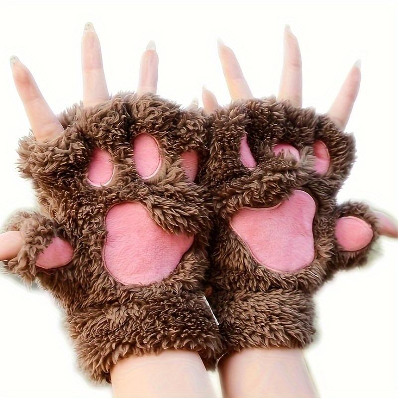 Cute Cat's Paw Plush Gloves Winter Half Finger Warm Cartoon Cat's Paw Gloves Thick Soft Short Touchpad Sensible Gloves