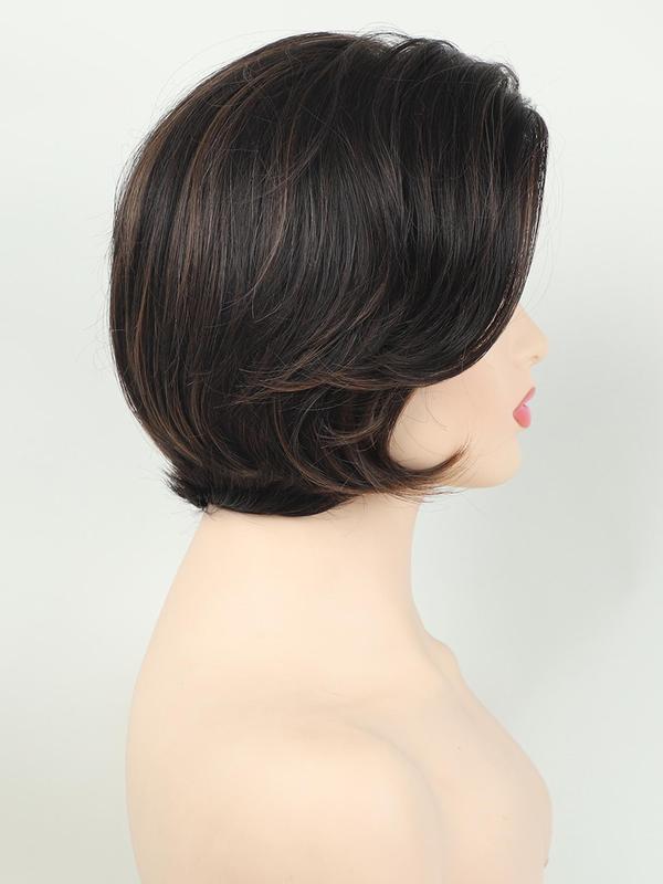 Short Straight Bob Wigs for Women, Gorgeous Fluffy Wigs with Side Swept Bangs, Synthetic Full Machine Wigs for Party, Daily Use