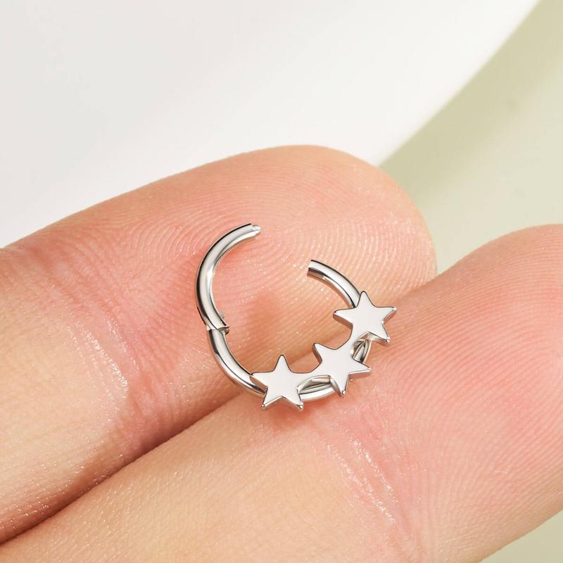 Oufer 16G Alligned Triple Star Septum Ring-316L Stainless Steel