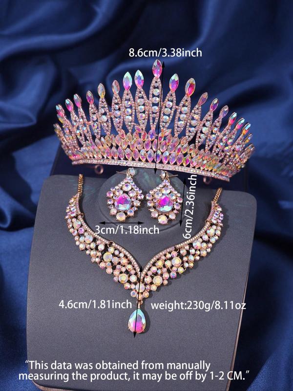 4pcs set Rhinestone Decorated Crown & Necklace & Earrings, Elegant Wedding Bridal Jewelry Set, Bridal Party Favor for Women Girl Gift