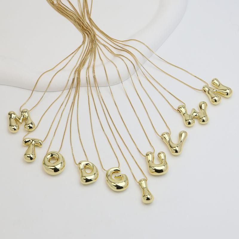 Hot selling brass smooth balloon bubble cute chubby 26 English letter pendant necklace