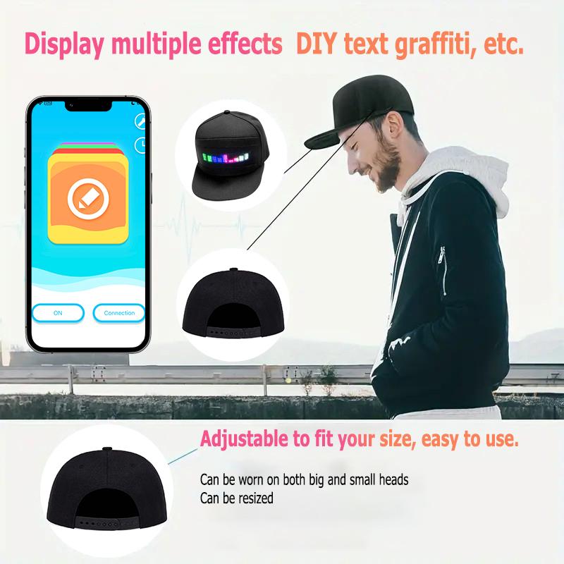 (YOYOWAY) LED Rolling Display Hat, Customized Gif, Picture And Text, Bluetooth App Controlled 2024 Detachable Led Display Baseball Cap BlackFriday