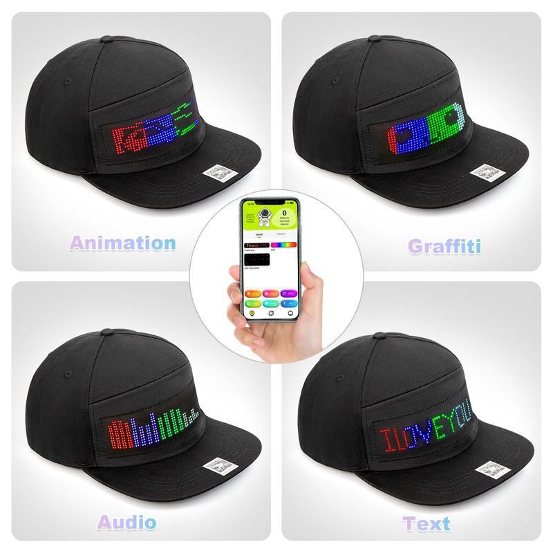 (YOYOWAY) LED Rolling Display Hat, Customized Gif, Picture And Text, Bluetooth App Controlled 2024 Detachable Led Display Baseball Cap BlackFriday