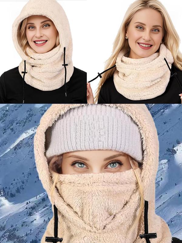 Solid Color Winter Outdoor Cycling Skiing Windproof Mask, Warm Hooded Scarf, Fashion Accessories for Men & Women