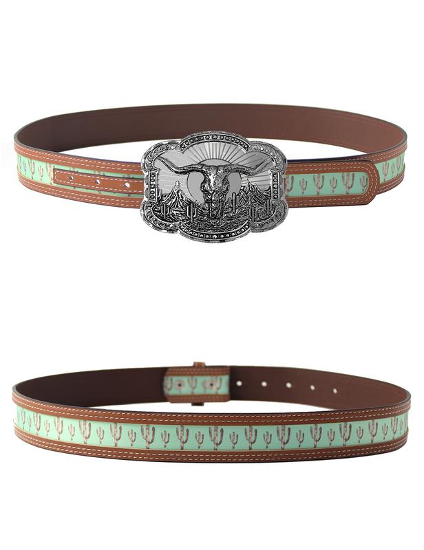 Topacc Western Belts for Womens Mens Cactus Print Country Belts with Buckles for Pants