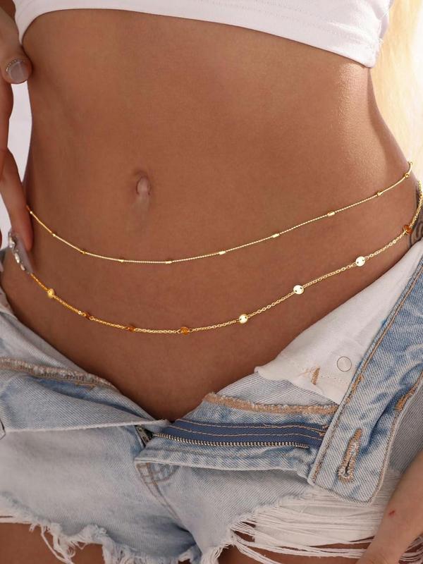 Women's Simple Style Plain Color Beaded & Round Charm Waist Chains, Casual Trendy Waist Chain for Party & Daily Clothing Decor, Trendy All-match & Exquisite Jewelry for Birthday Gift