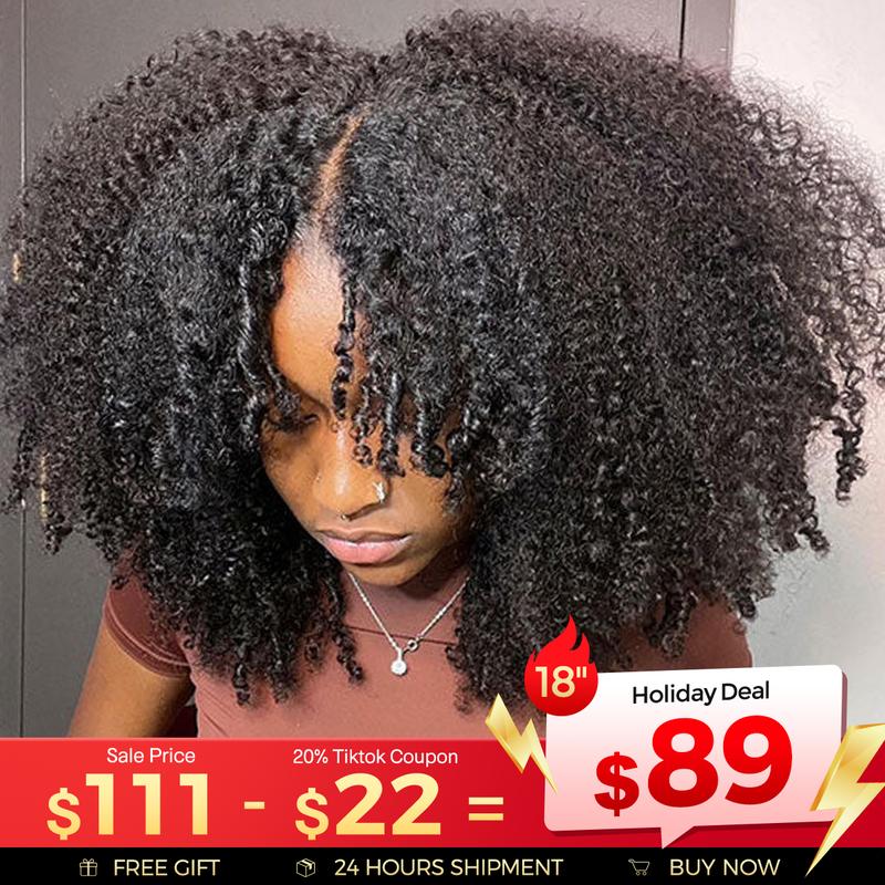 Vshow Afro Curly Hair V Part Wigs For Women Easy To Install Wear Go V Wigs Natural Blend 4C 3C Hairstyle Cheap Afro Curly Glueless Human Hair Wigs