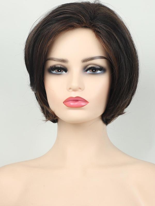 Short Straight Bob Wigs for Women, Gorgeous Fluffy Wigs with Side Swept Bangs, Synthetic Full Machine Wigs for Party, Daily Use