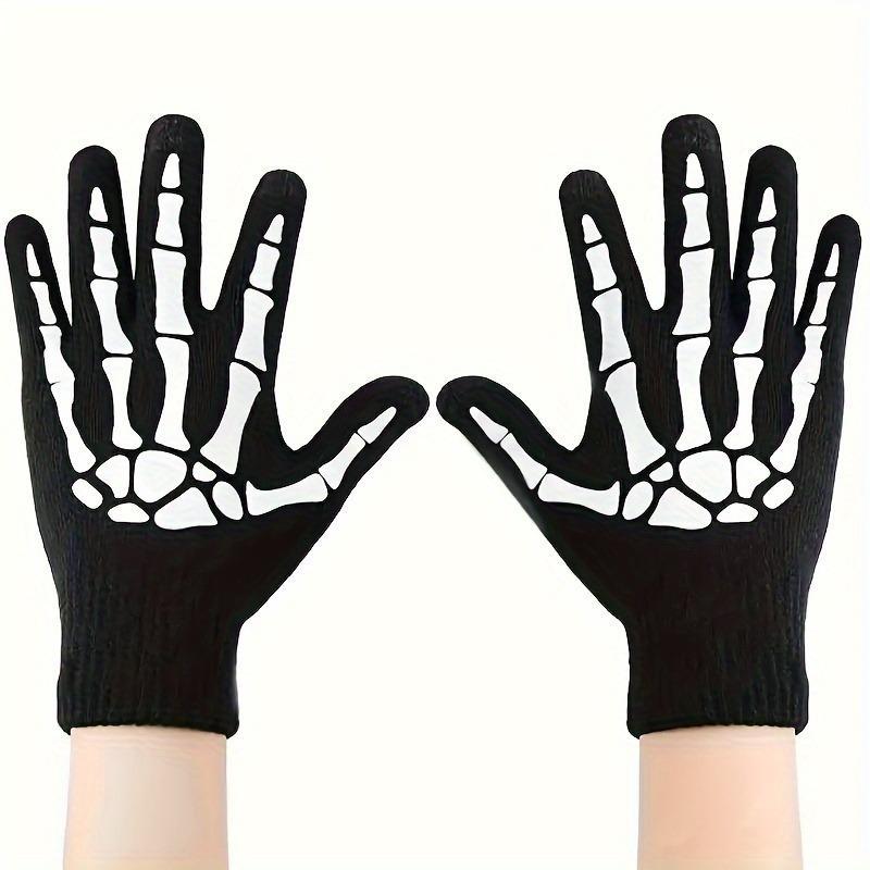 Skeleton Pattern Touch Screen Luminous Gloves, 1 Pair Outdoor Cycling Warm Knit Gloves, Sports & Outdoor Accessories for Women & Men