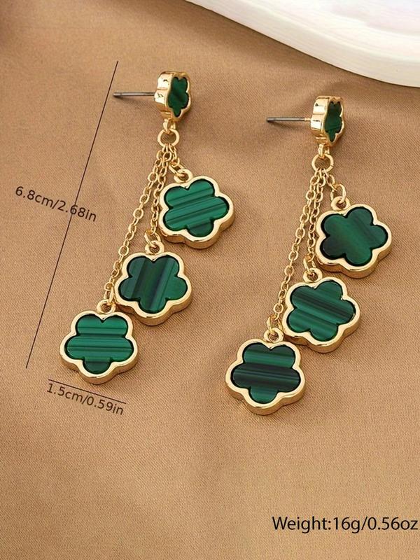 Women's Temperament Elegant Clover Design Dangle Earrings, 1 Pair Trendy Tassel Design Dangle Earrings, Chic Exquisite Vintage Jewelry for Daily & Party Decor