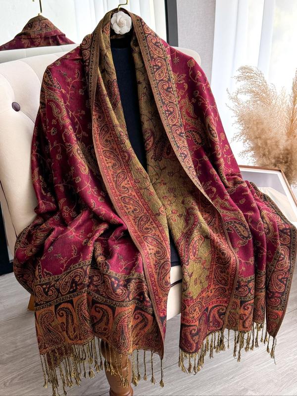 Boho Style Paisley Print Long Scarf, Casual Versatile Tassel Decor Shawl for Women, Fashion Accessories for Daily Wear