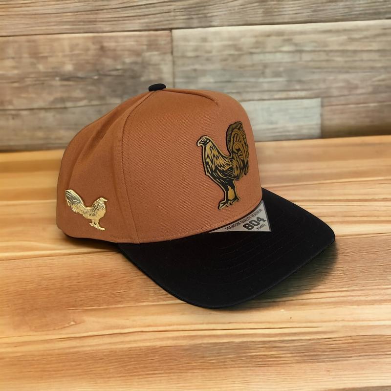 Rooster Hat  with a rooster pin on the right side  SnapBack Adjustable.