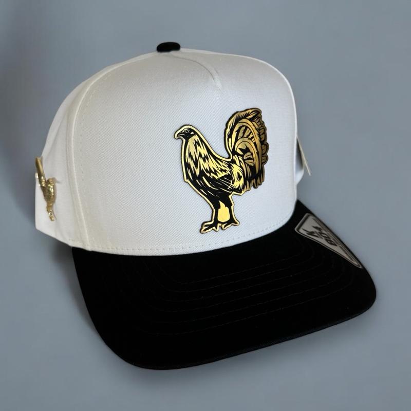 Rooster Hat  with a rooster pin on the right side  SnapBack Adjustable.