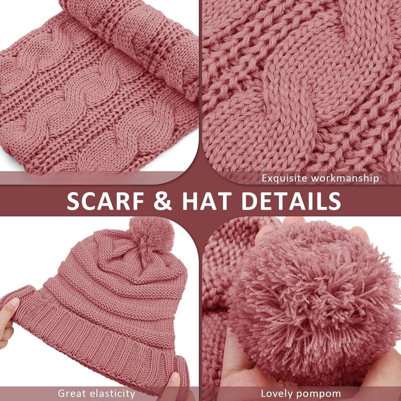 Winter Warm Knitted Scarf Beanie Hat and Gloves Set Men & Women's Soft Stretch Hat Scarf and Mitten Set