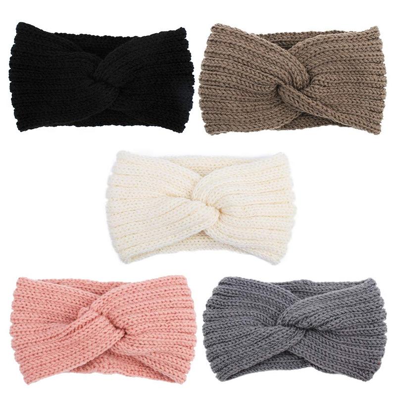 Knit Wide Headband for Winter 5 Pieces Women Ear Warmers Truban Headbands Thick headbands for Women Girls, Black Gray White Pink Brown