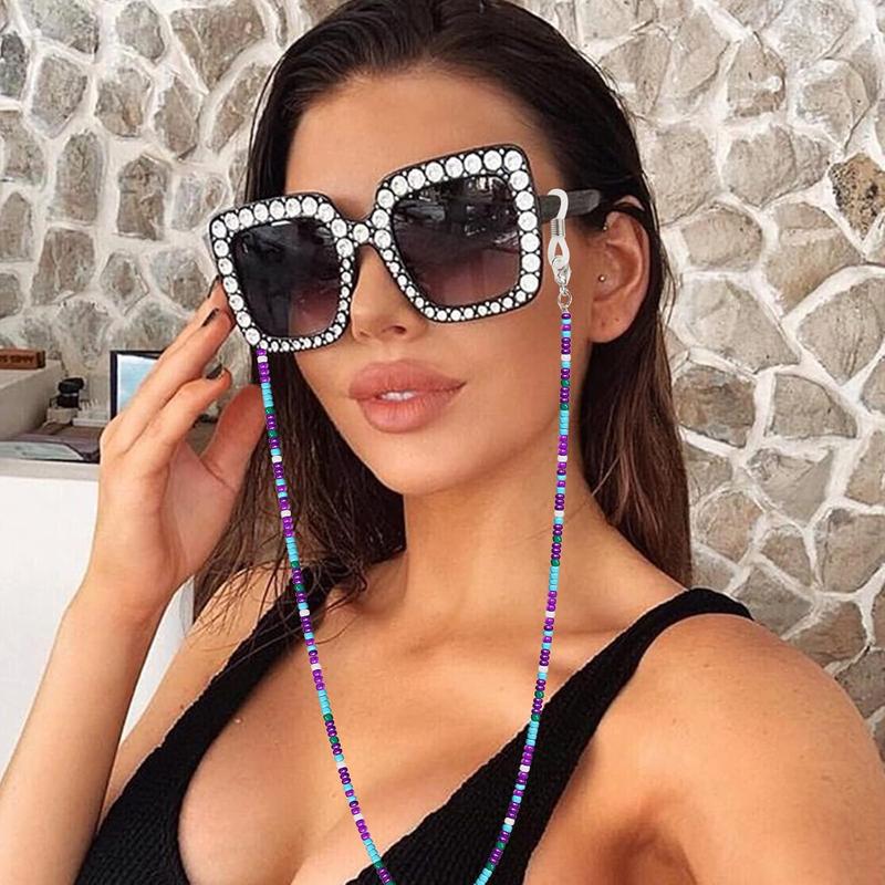 4 Count Beaded Eyeglass Chains for Women and Girls, Sunglass Holder Strap Around Neck, Acrylic Eye glasses Hanger Keeper