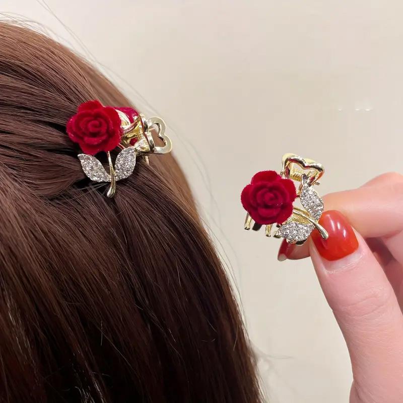 2 6 8 12 Pack Sparkling Rhinestone Rose Flower Decorated Small Hair Clips Elegant Hair Clips Fashion Hair Accessories for Women and Girls