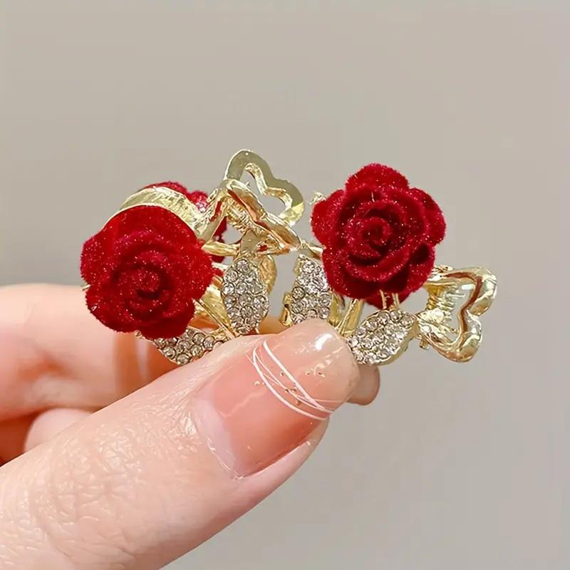 2 6 8 12 Pack Sparkling Rhinestone Rose Flower Decorated Small Hair Clips Elegant Hair Clips Fashion Hair Accessories for Women and Girls