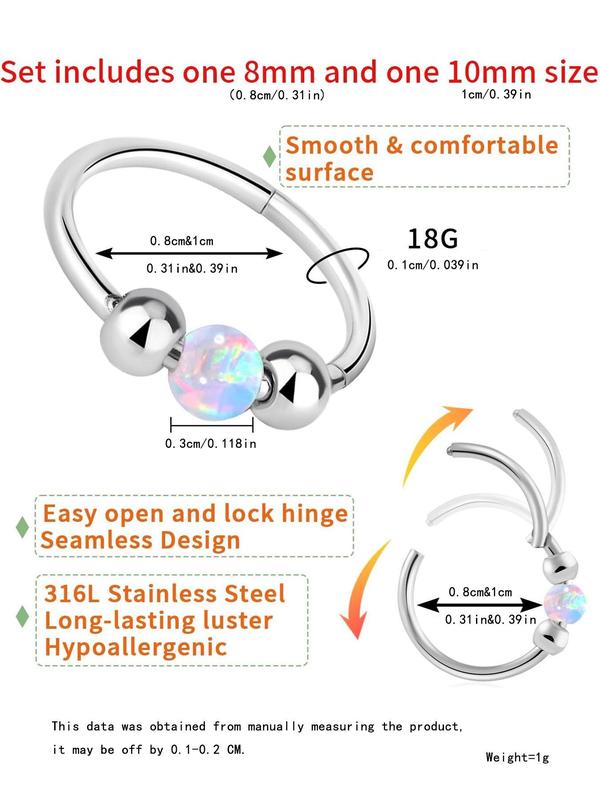 Cute Minimalist Opal Nose Ring, Stainless Steel Nose Ring, Fashionable Body Jewelry for Women, Trendy All-match & Exquisite Jewelry for Birthday Gift