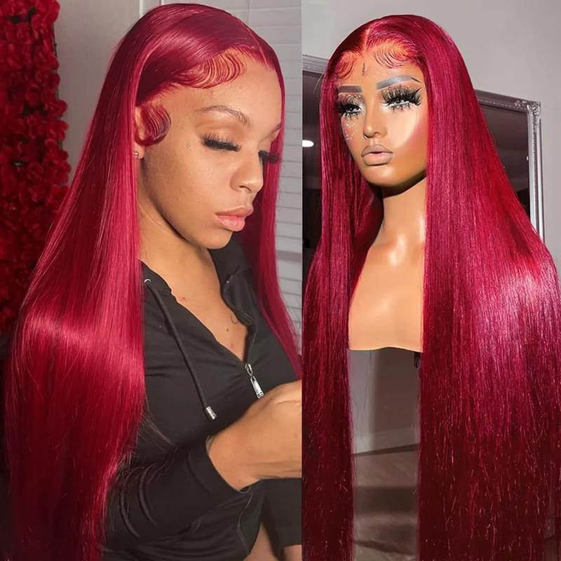 Bling Hair 99J Burgundy Lace Front Wigs Human Hair 13x4 Transparent Straight Lace Front Wigs Human Hair Pre Plucked Wine Red Colored Glueless Frontal Wigs Human Hair for Women 180% Density