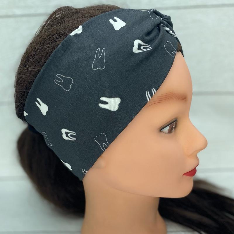 CookiesThreads black tooth Dental twist headband with or without buttons made for dental professionals