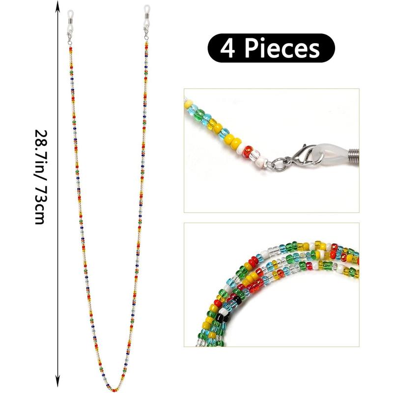 4 Count Beaded Eyeglass Chains for Women and Girls, Sunglass Holder Strap Around Neck, Acrylic Eye glasses Hanger Keeper