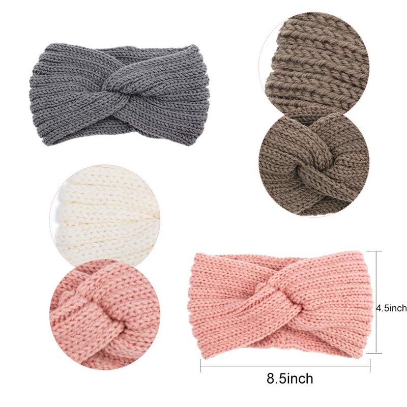 Knit Wide Headband for Winter 5 Pieces Women Ear Warmers Truban Headbands Thick headbands for Women Girls, Black Gray White Pink Brown