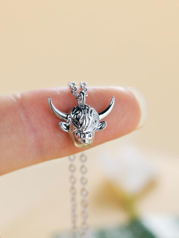 Cow Head Design Pendant Necklace for Women & Men, Fashion Copper Jewelry for Party, Daily Clothing Decor, Trendy All-match & Exquisite Jewelry for Birthday Gift