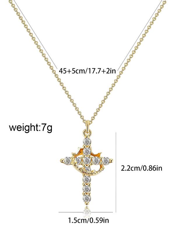 Simple Crown Cross Pendant Necklace for Women & Men, Rhinestone Decor Necklace for Party, Daily Clothing Decor, Trendy All-match & Exquisite Jewelry for Birthday Gift