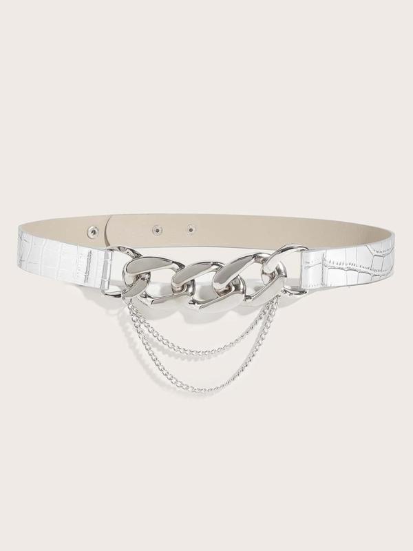 Women's Detachable Chain Decorated Belt, Trendy Exquisite PU Leather Belt, Fashionable Clothes Accessories for Daily & Party Clothing Decoration