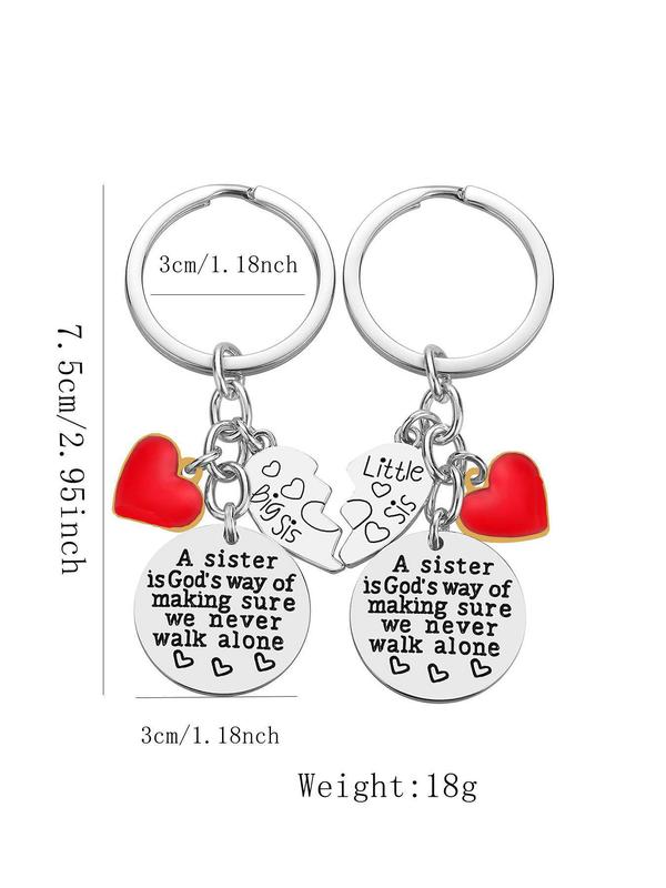 Fashion Letter Pattern Heart Charm Design Sisiter Keychain, Stainless Steel Keychain for Women & Men, Trendy All-match & Exquisite Keychain for Birthday Gift