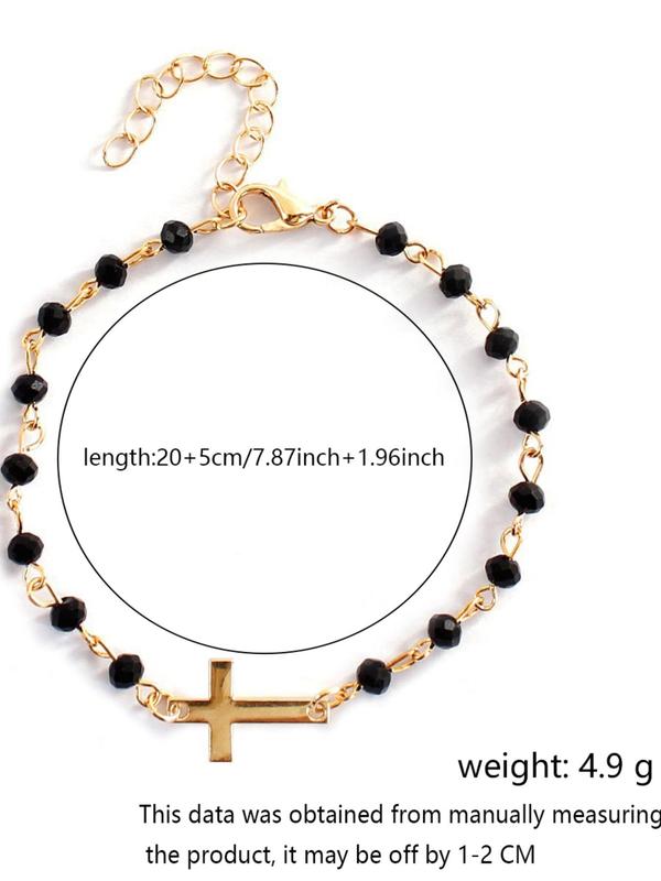 Fashion Cross Charm Decor Bracelet, Fashionable Temperament Beaded Design Hand Jewelry for Party, Daily Clothing Decor for Girl, Trendy All-match & Exquisite Jewelry for Birthday Gift